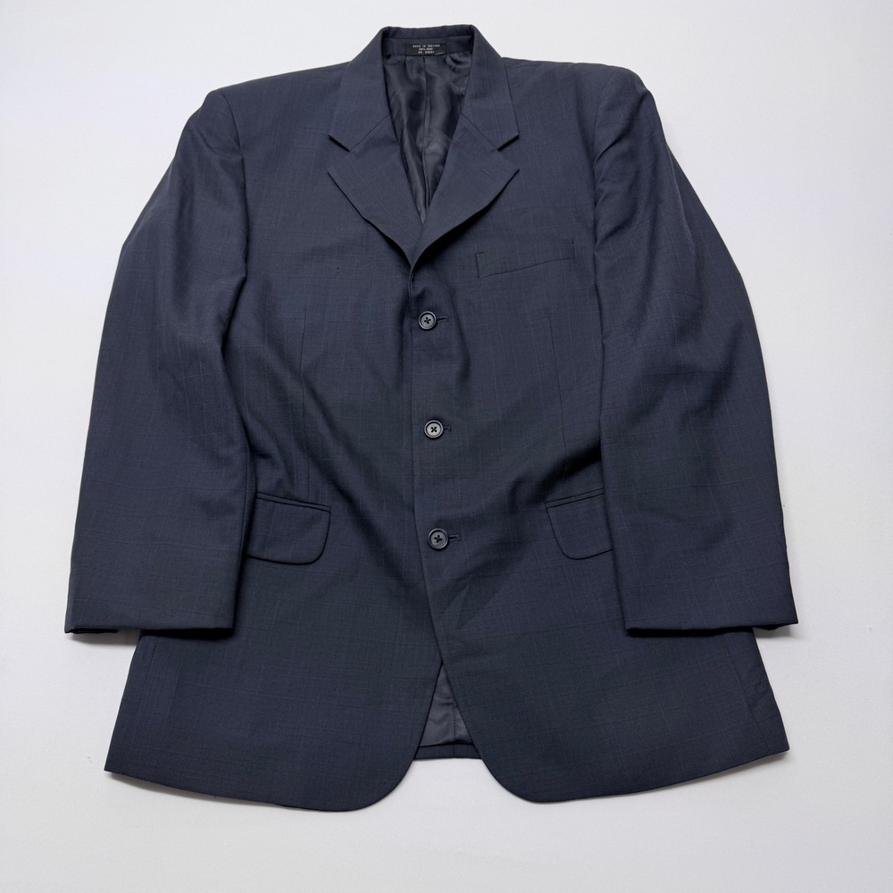Paulo Solari Mens 42R Blue Windowpane 100% Wool Athletic Fit 3-Button Blazer